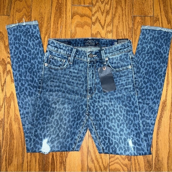 NWT Lucky Brand Bridgette Skinny Distressed Leopard Print Ankle Jeans Size 4/27 - Picture 2 of 12